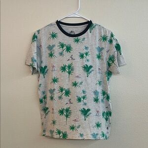 Free Planet Gray and Green Palm Tree Short Sleeve Tee